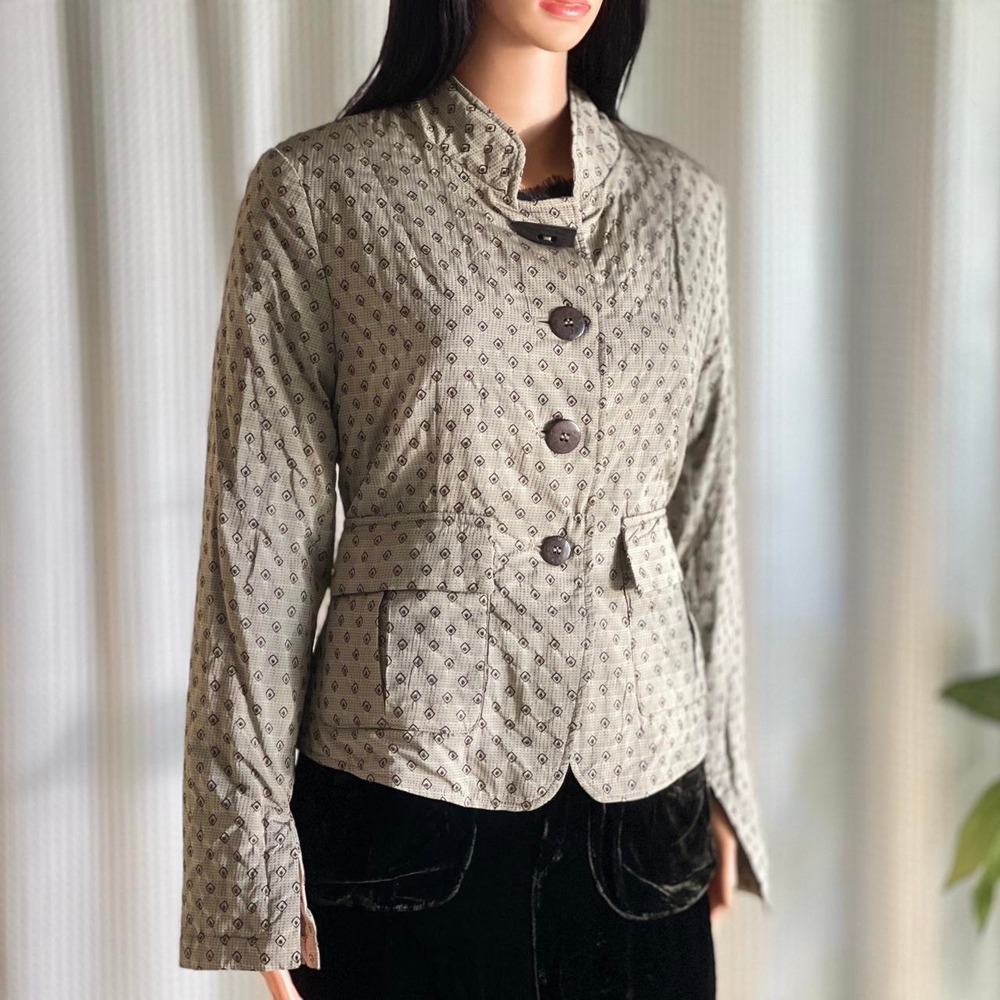 NWT Vintage Y2K Martine Douvier Quilted Jacket Beige Button Up Size L (UK 42)